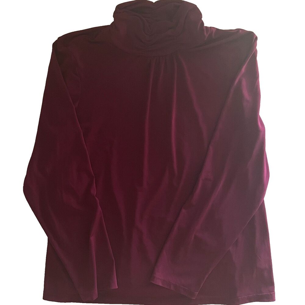 Susan Graver Liquid Knit Ruched Turtleneck Top L Cranberry